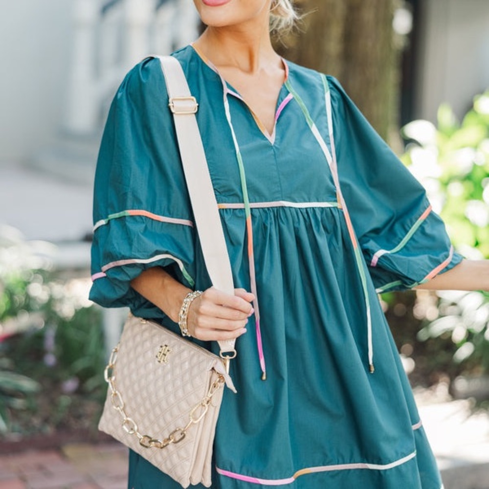 Entro Believe In You Pine Green Babydoll Dress Green and White Garment sz 1X
